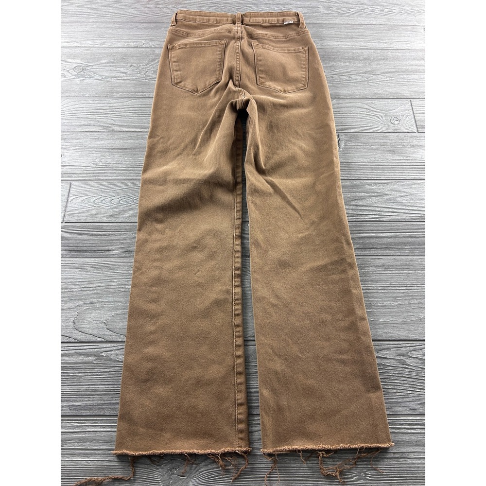 Risen Jeans Brown High Rise Wide Leg Raw Hem Denim RDP5507 Size 7/28 - Picture 2 of 9